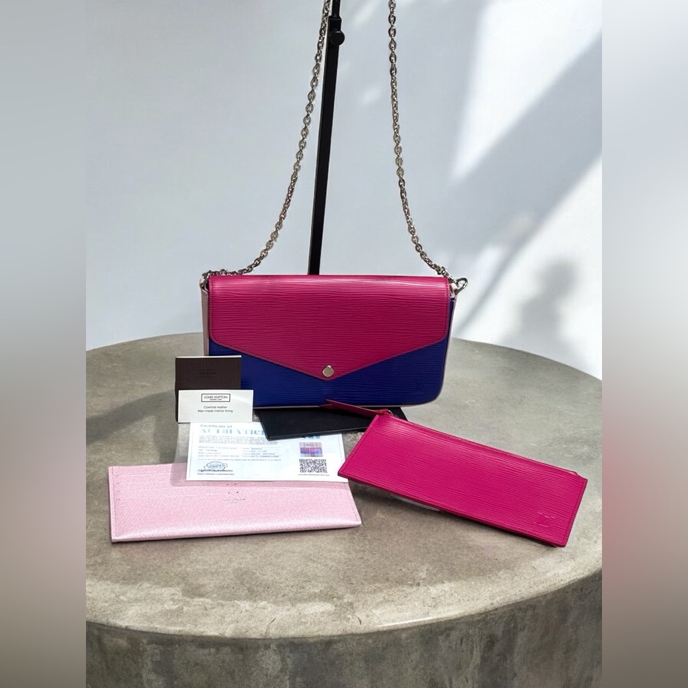 Louis Vuitton Pink/Blue Felicie Pochette, Removable Organizer, & Pouch